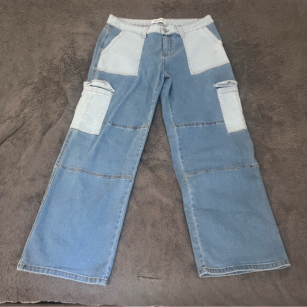GOGO Jeans Utility Collection Patchwork Wide Leg Cargo Jeans Size L